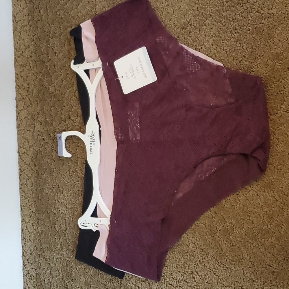 Womens Tranquil & True 3 pk Lace & Microfiber CHEEKY Panties Size 2X 3X Wine NWT